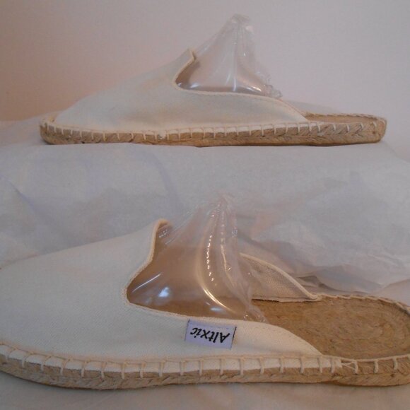Unisex Ivory Canvas Mules Flat Slip Ons-Men's 8.5/9 Women's 11/11.5-EU 42-Altxic - Picture 3 of 7